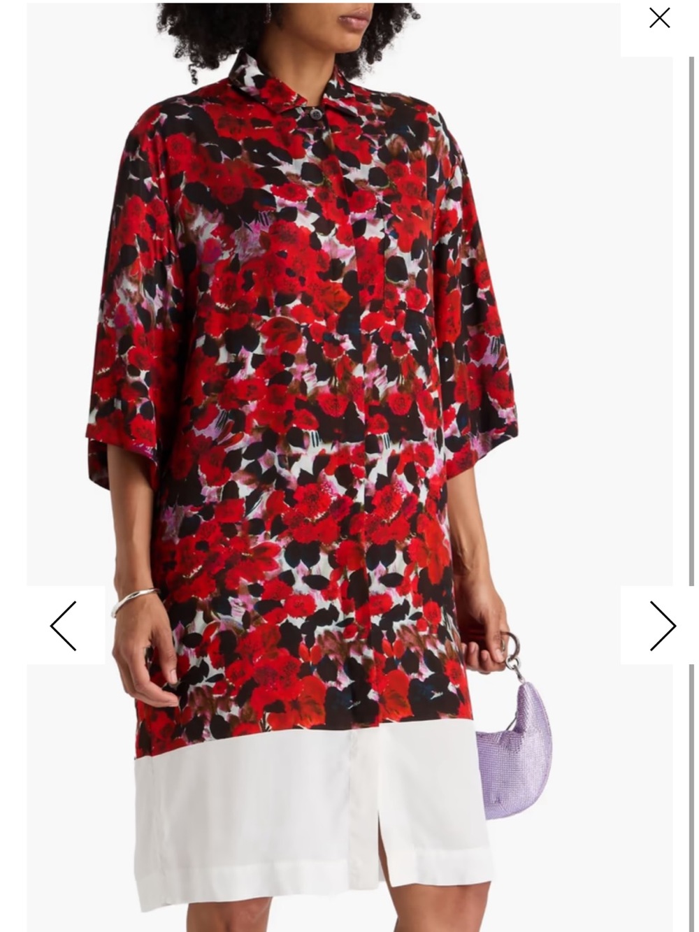 Dries Van Noten Red Floral Shift Dress with White Hem